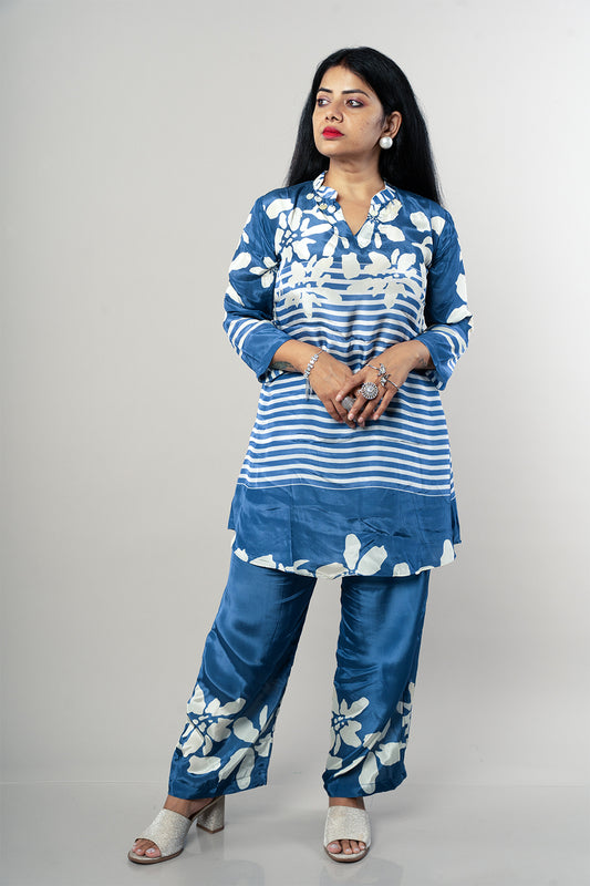 Blue and White Crepe Cordset
