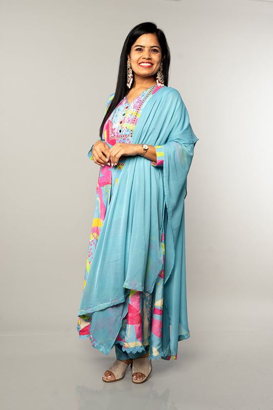 Multicolour Crepe Front slit set