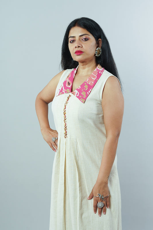 Cream Colour Lenin cotton frock