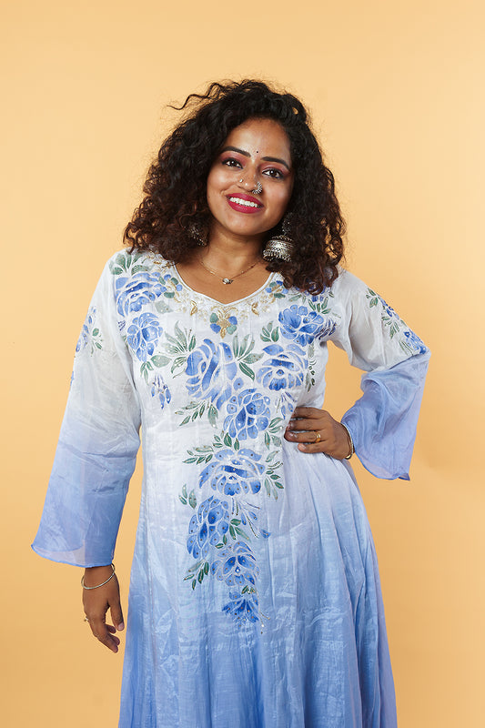 Ombre shadded Handpainted Mulchanderi Anarkali