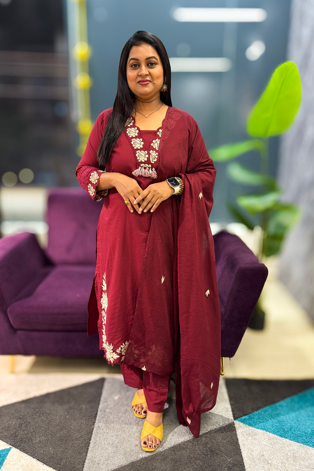 Cotton Suit Set with subtle embroidery and patch detailings