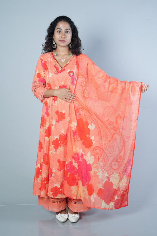 Peach and Orange combination premium shifli suit set