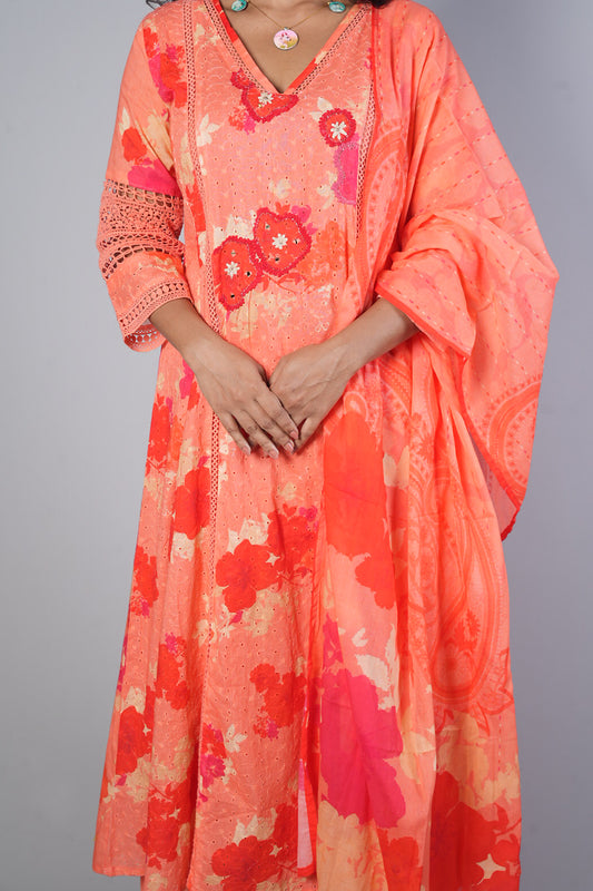 Peach and Orange combination premium shifli suit set