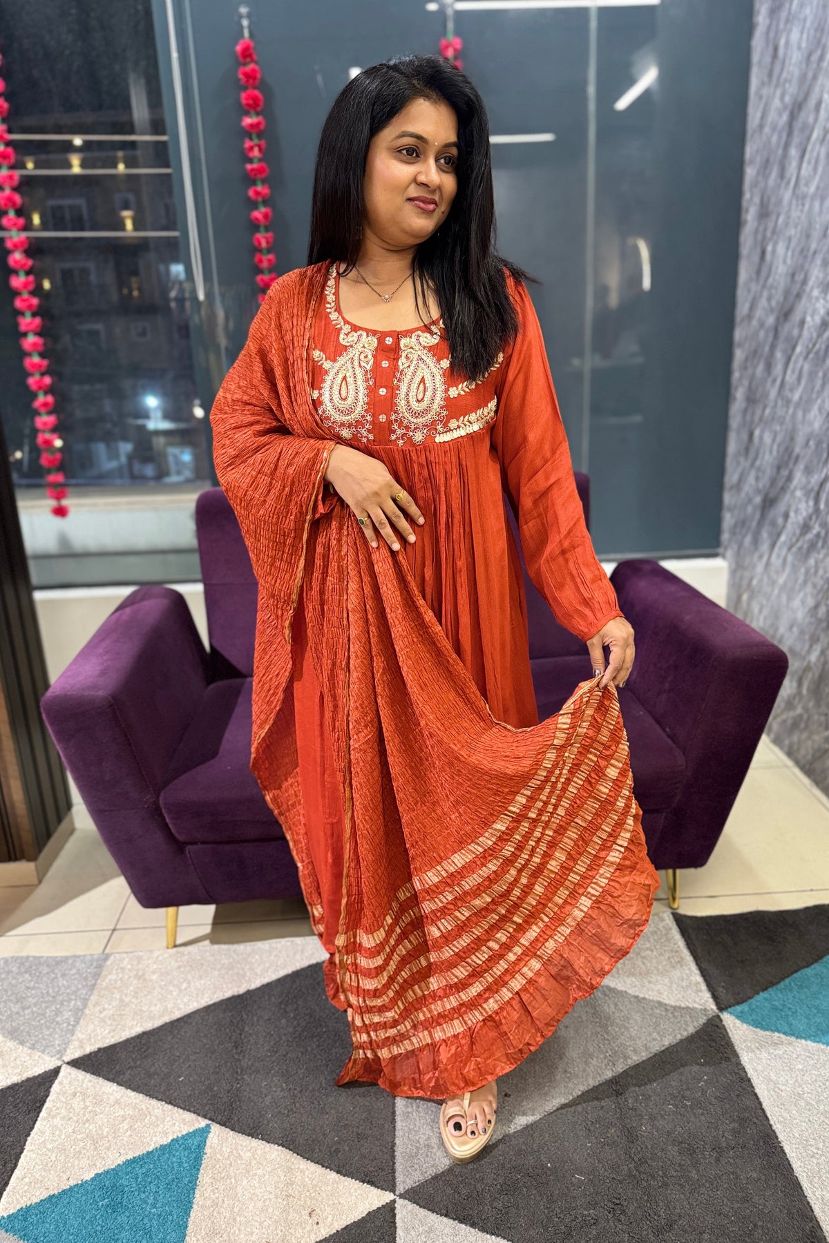 Aarohi Crush Chinnon Designer Suit Set