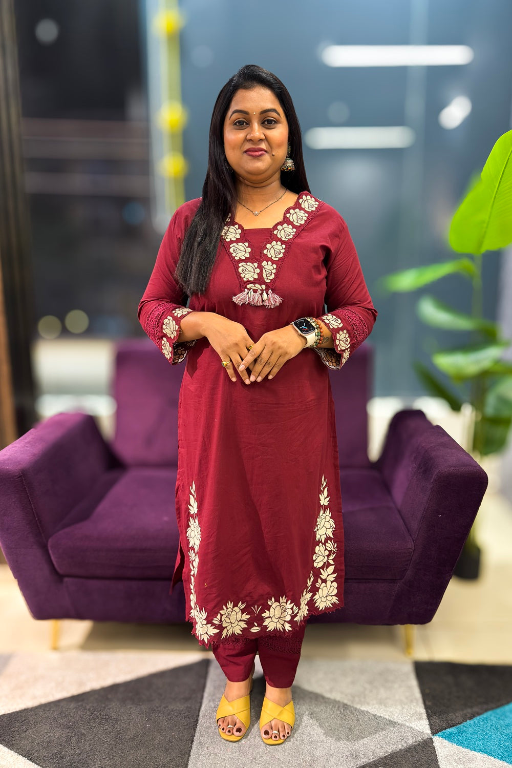 Cotton Suit Set with subtle embroidery and patch detailings