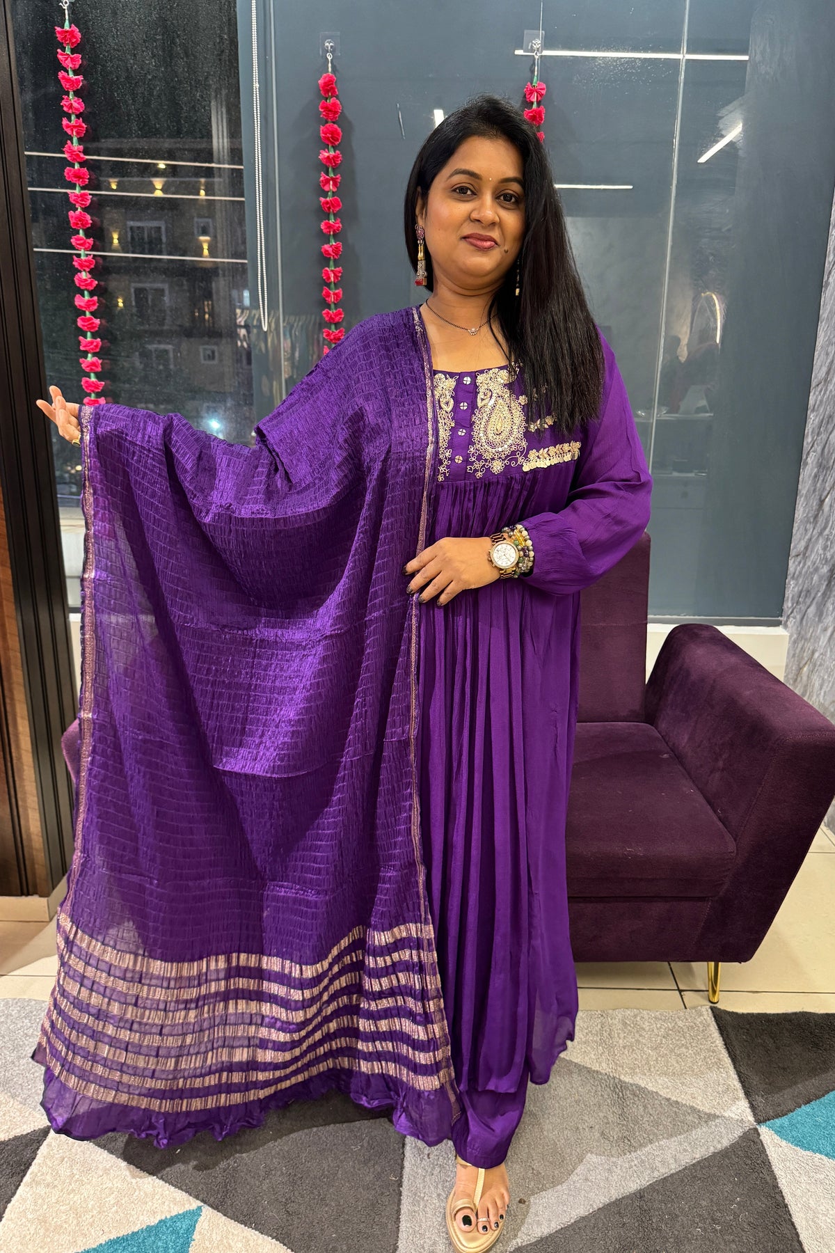Aarohi Crush Chinnon Designer Suit Set