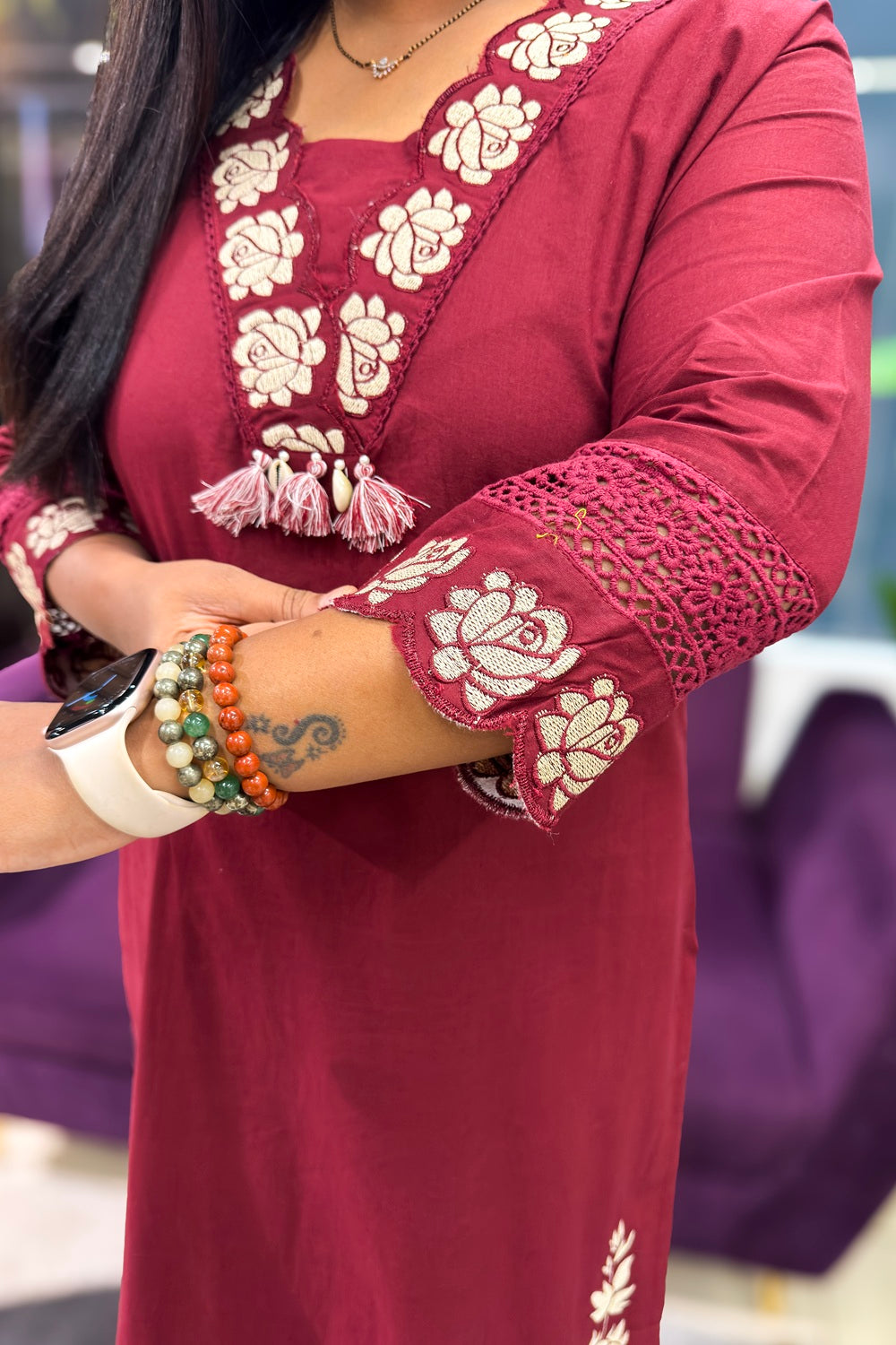 Cotton Suit Set with subtle embroidery and patch detailings