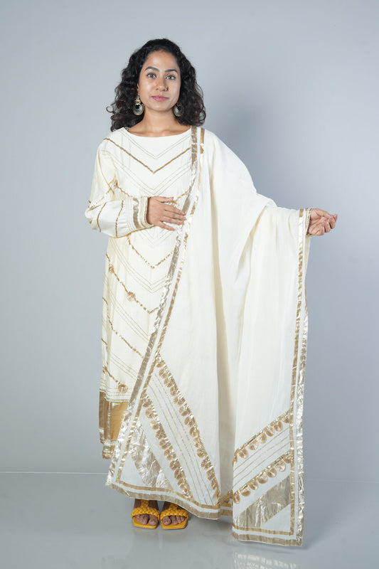 Cream Colour gotapatti Boat neck designer suit set