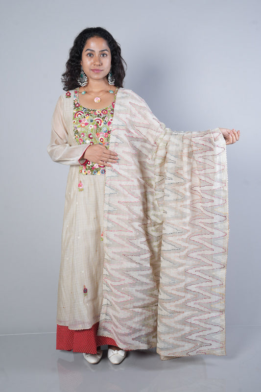 Chikoo Colour Pure Handloom Chanderi with heavy jamdhani dupatta