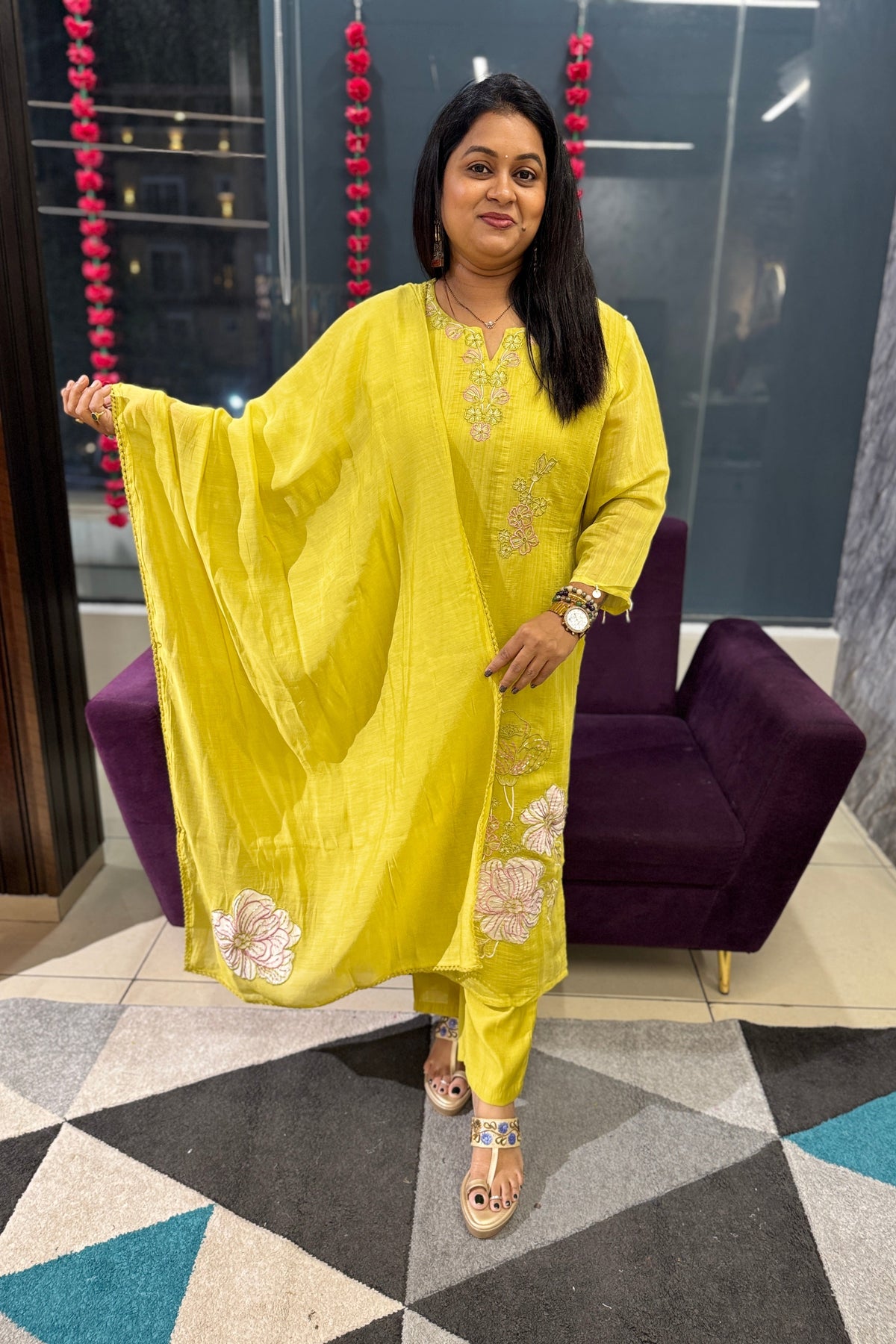 Sahaja Aplique Chanderi Suit Set