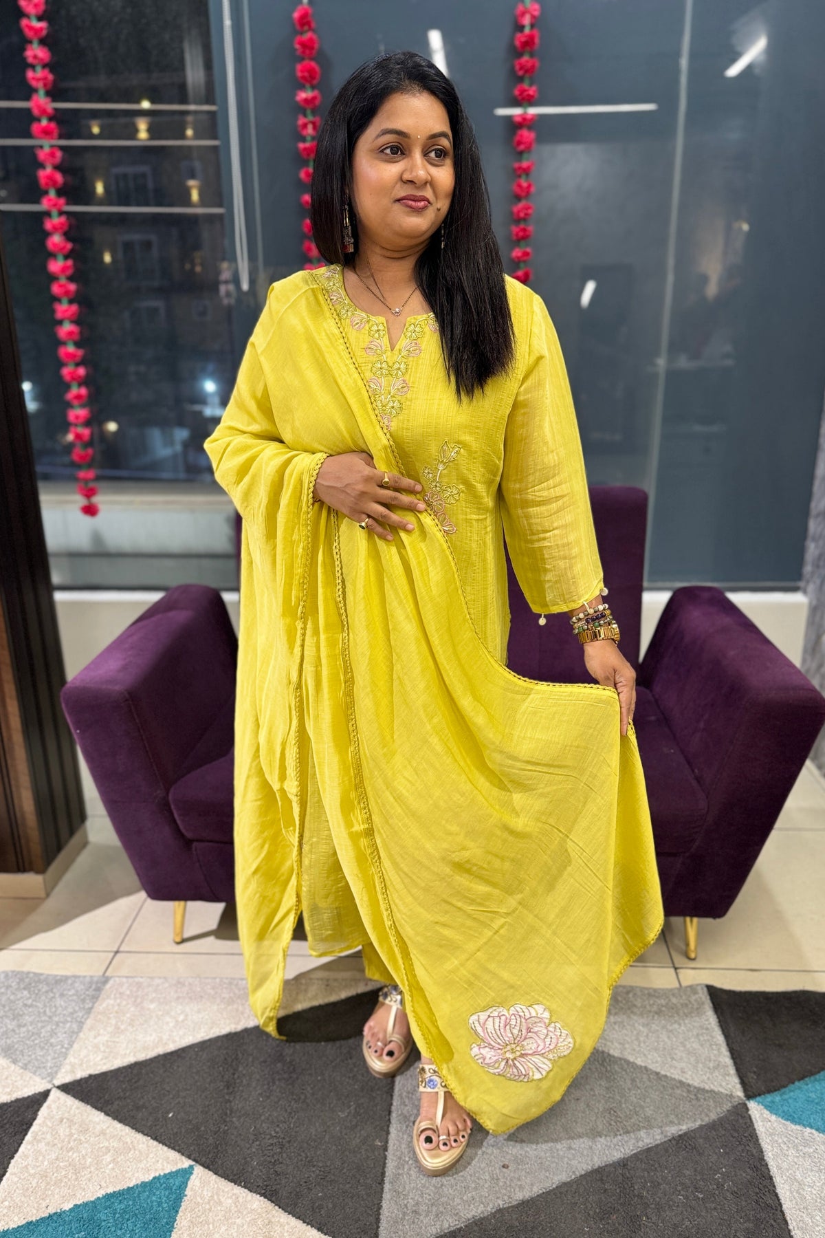 Sahaja Aplique Chanderi Suit Set