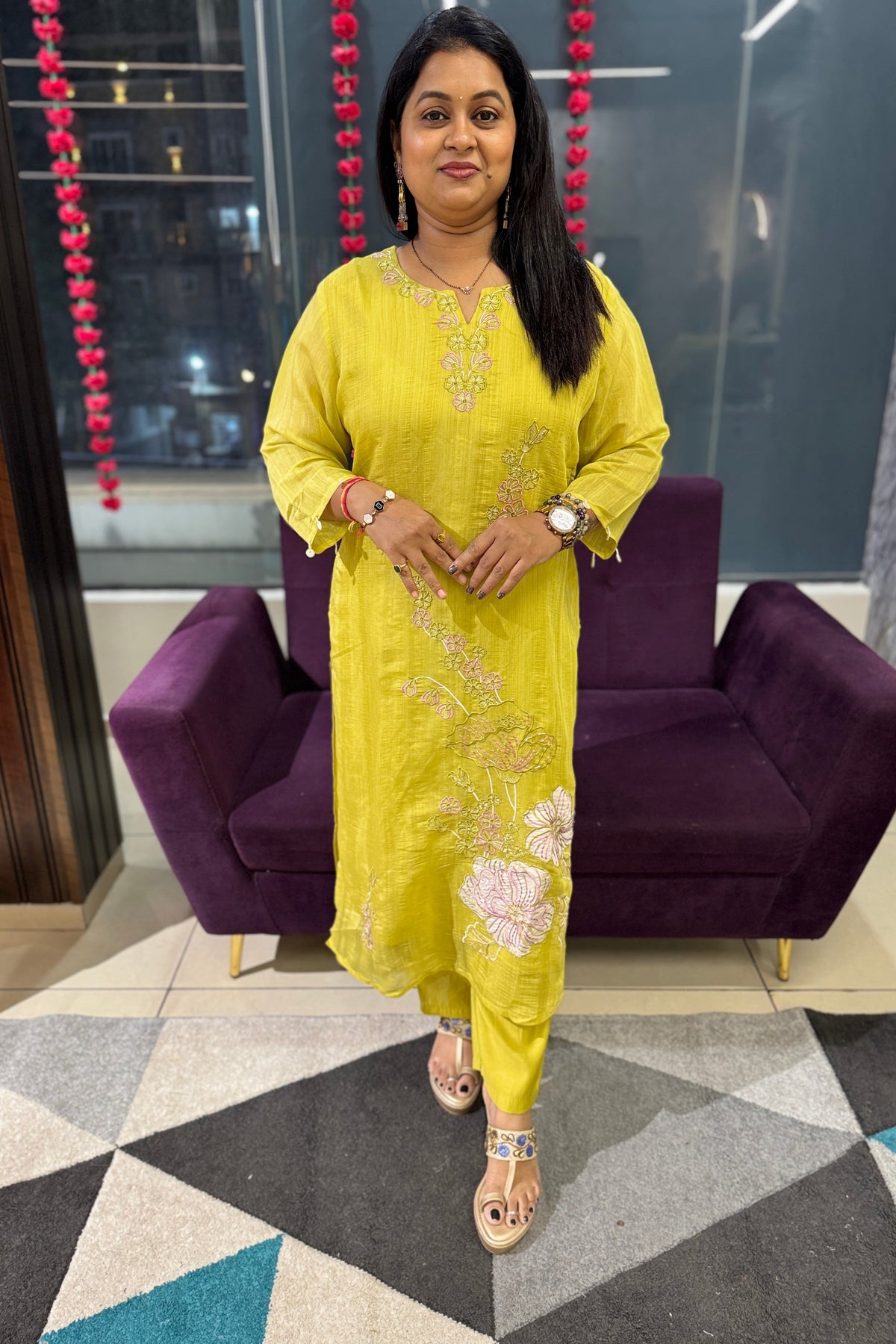 Sahaja Aplique Chanderi Suit Set