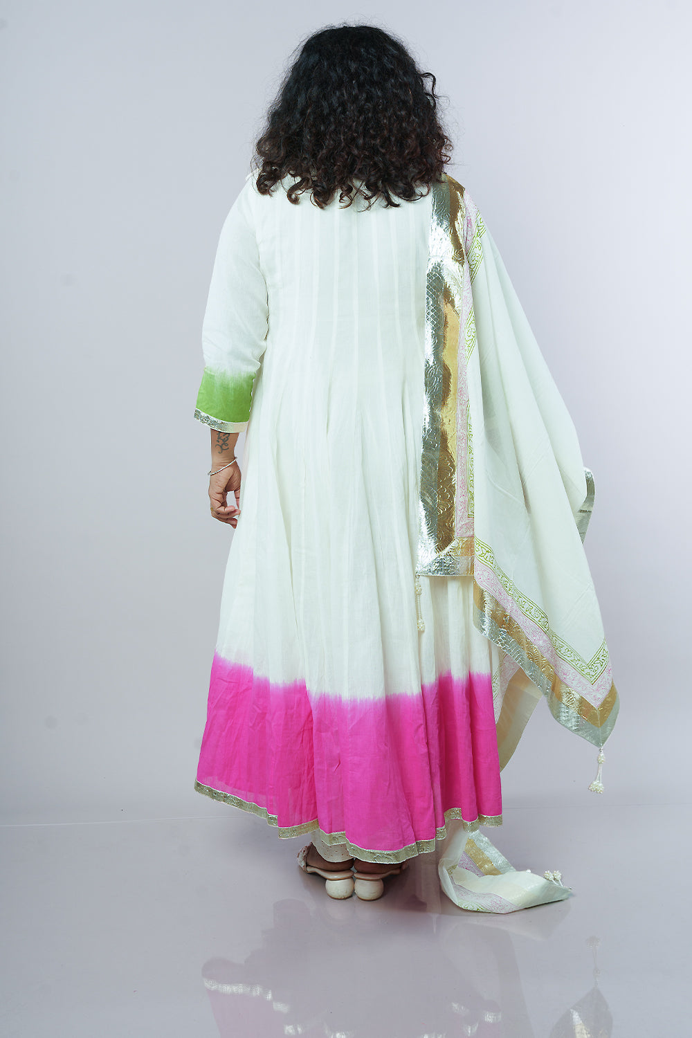 Ombre Cream and Pink Shaded Angrakha set