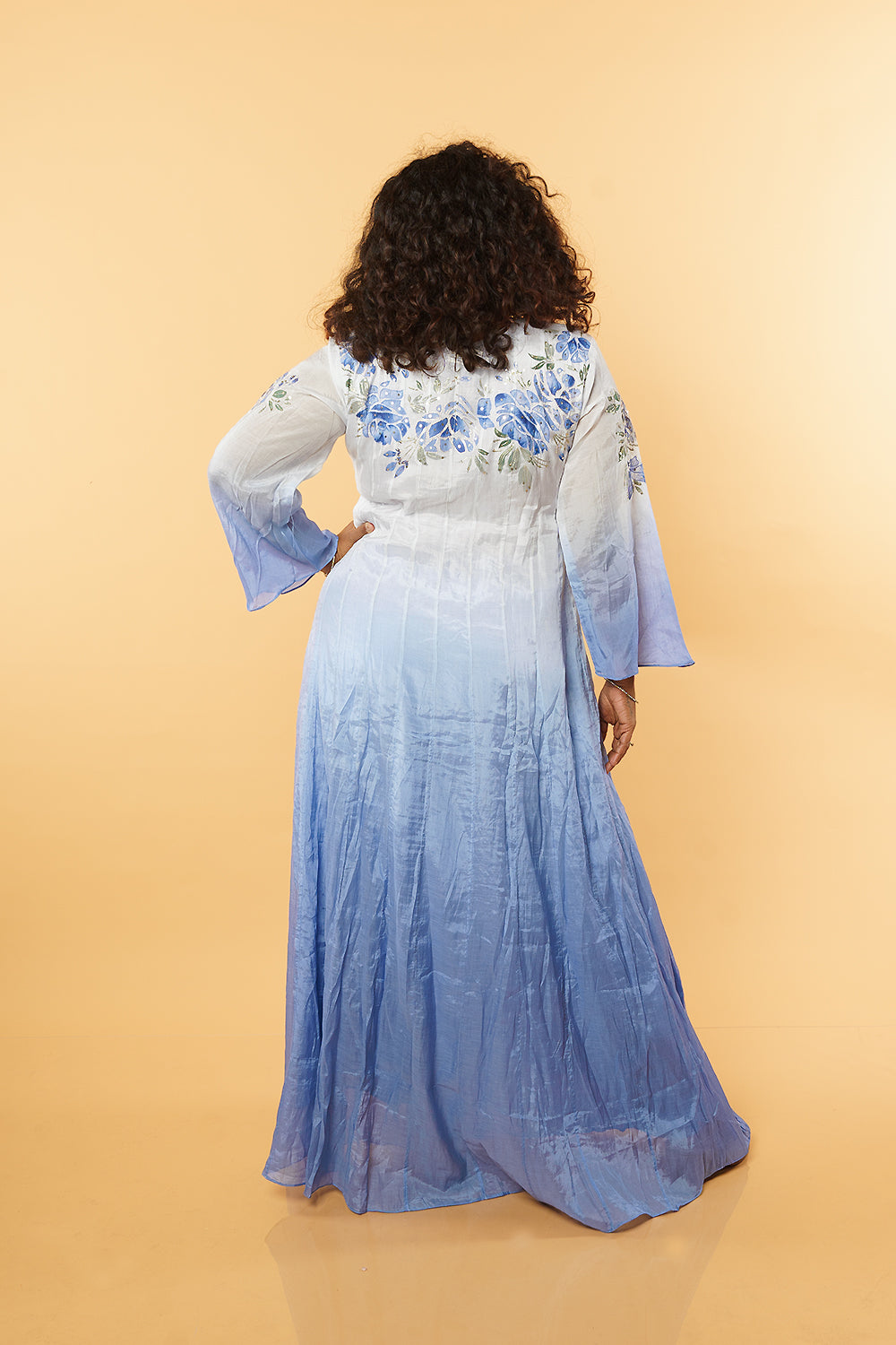 Ombre shadded Handpainted Mulchanderi Anarkali
