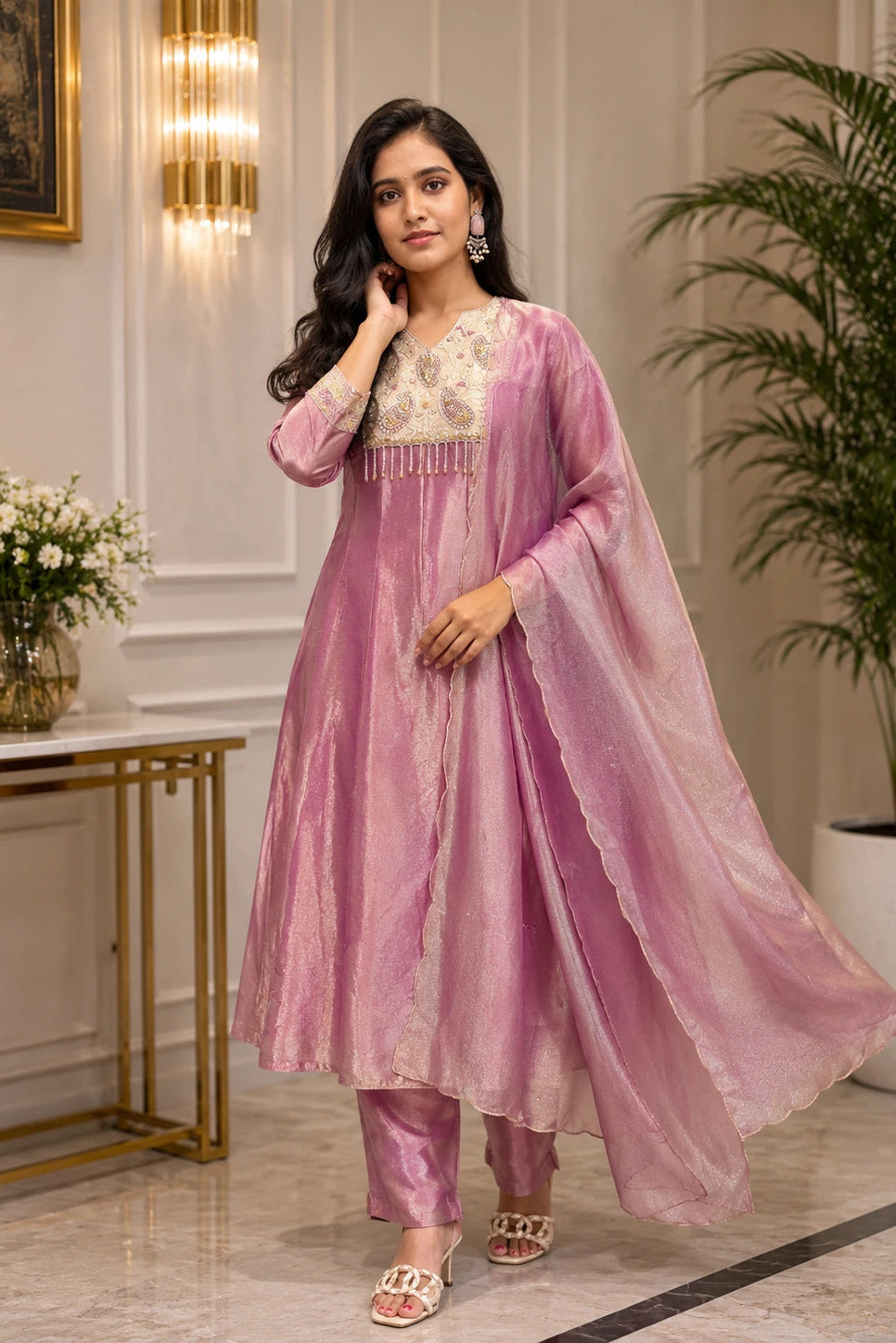 Fuchsia Glass Tissue Designer Suit Set