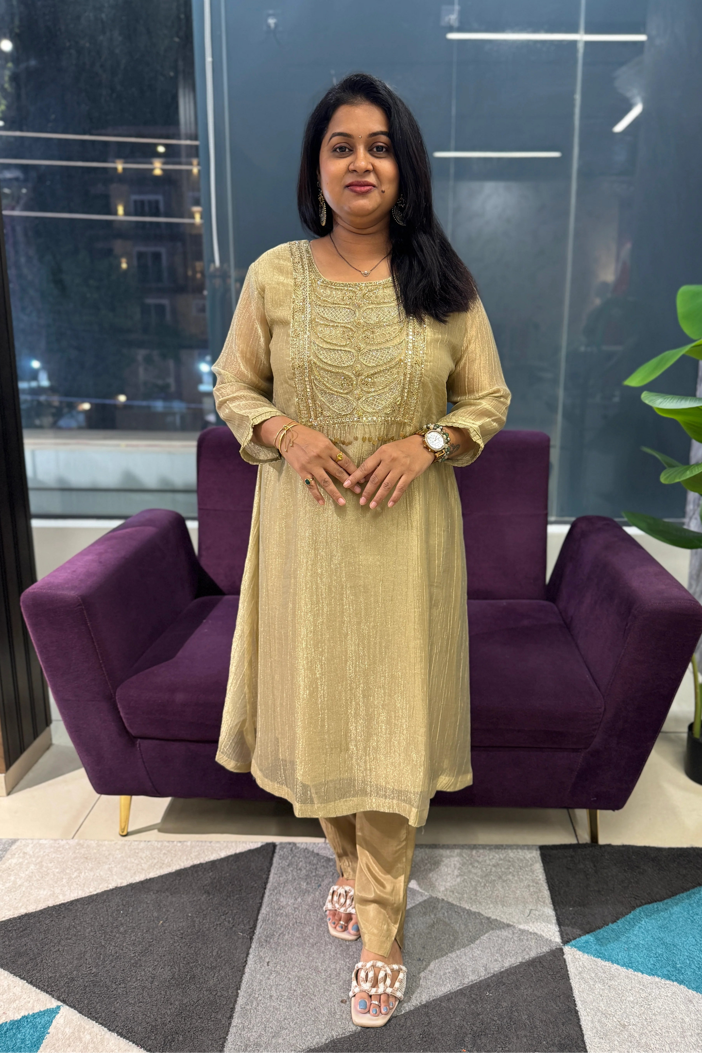 Gulnaar Crush Tissue Designer Suit Set
