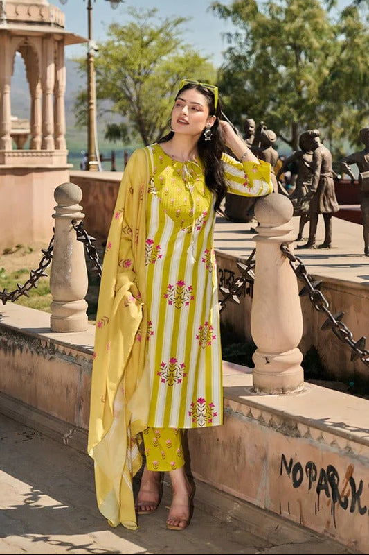 Mustard Colour Floral Print Suit Set