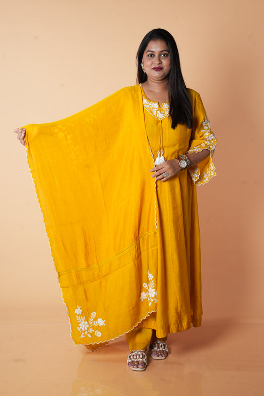 Sunflower Yellow Mulchanderi Designer suit set