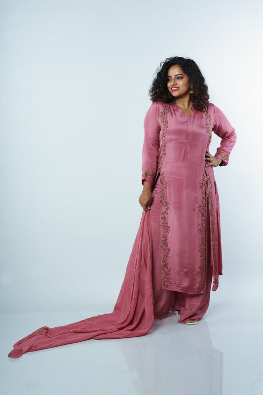 Onion Colour Front 2 slits with Handwork