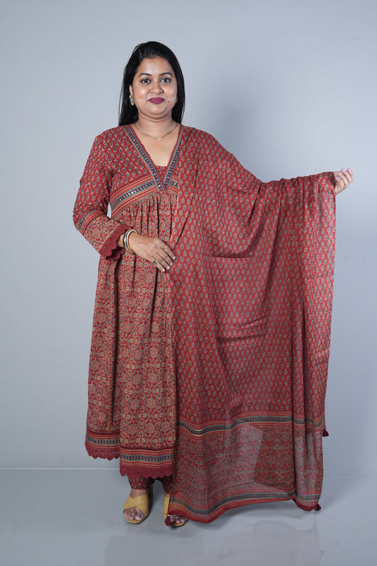 Ajrakh cotton Alia cut Suit set