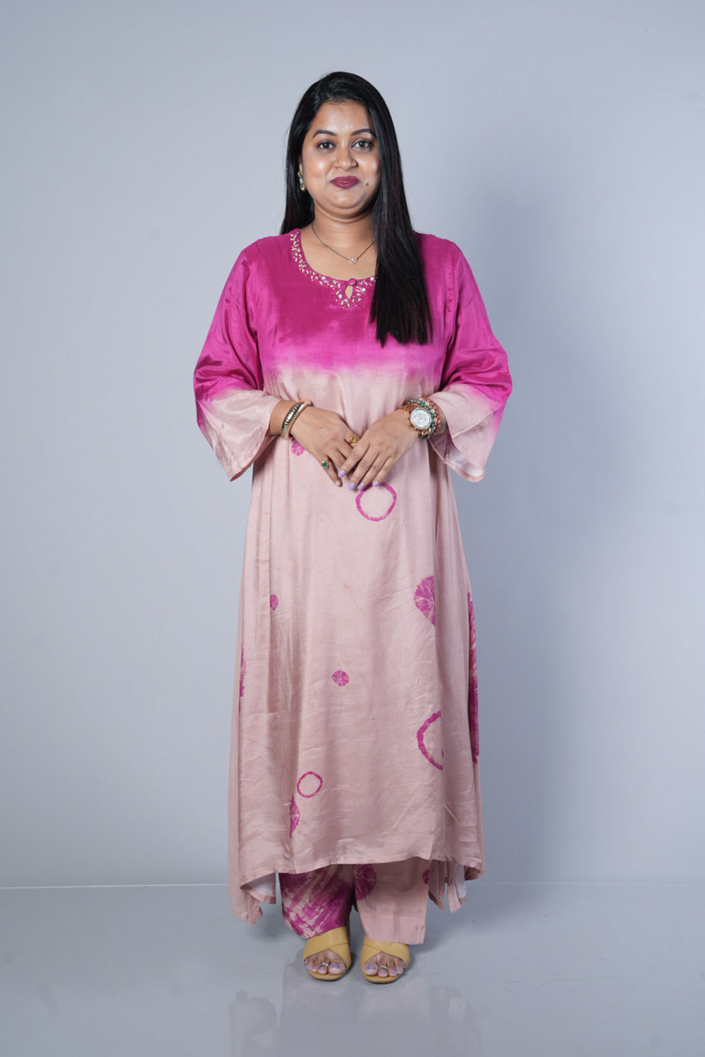 Shibori pink colour Premium Maslin suit set
