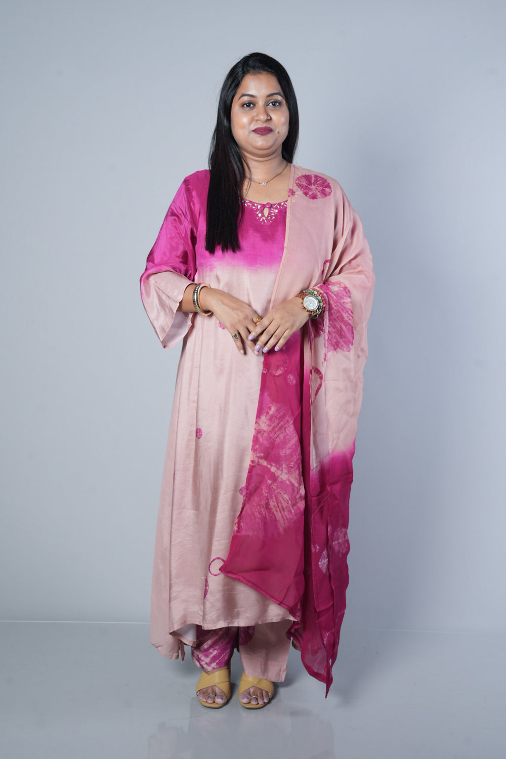 Shibori pink colour Premium Maslin suit set