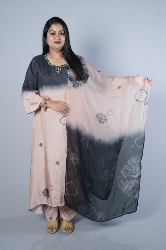 Shibori grey colour Premium Maslin suit set