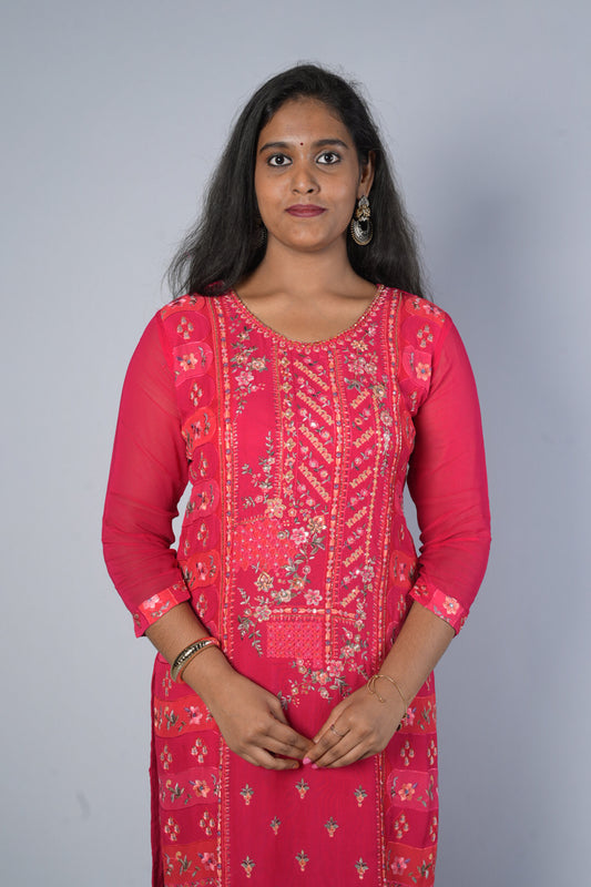 Rani Pink Colour Pure Gorgette Suit Set