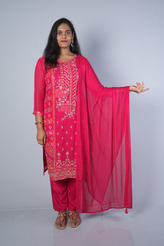 Rani Pink Colour Pure Gorgette Suit Set