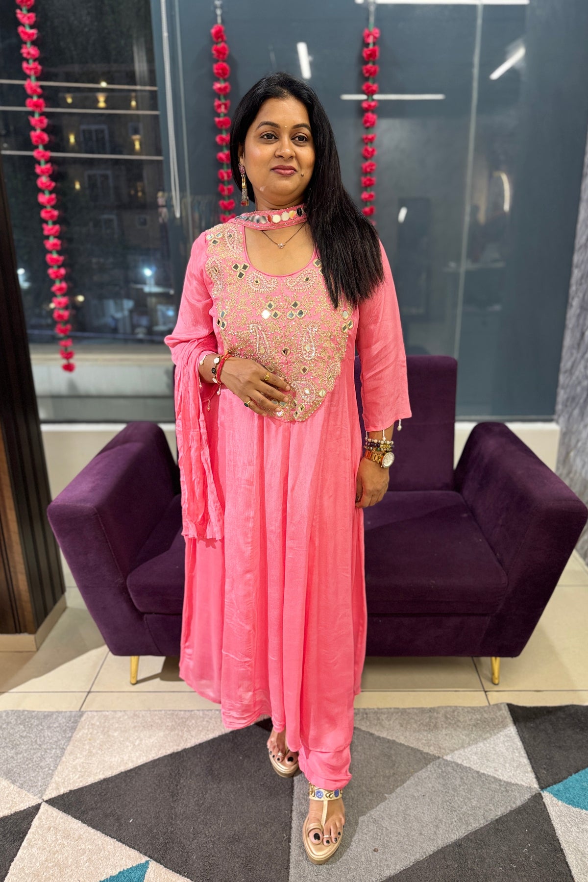 Gulab  Mirror Suit Set with Chowker Dupatta