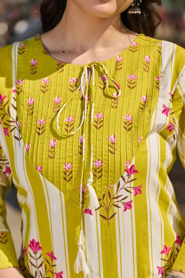Mustard Colour Floral Print Suit Set