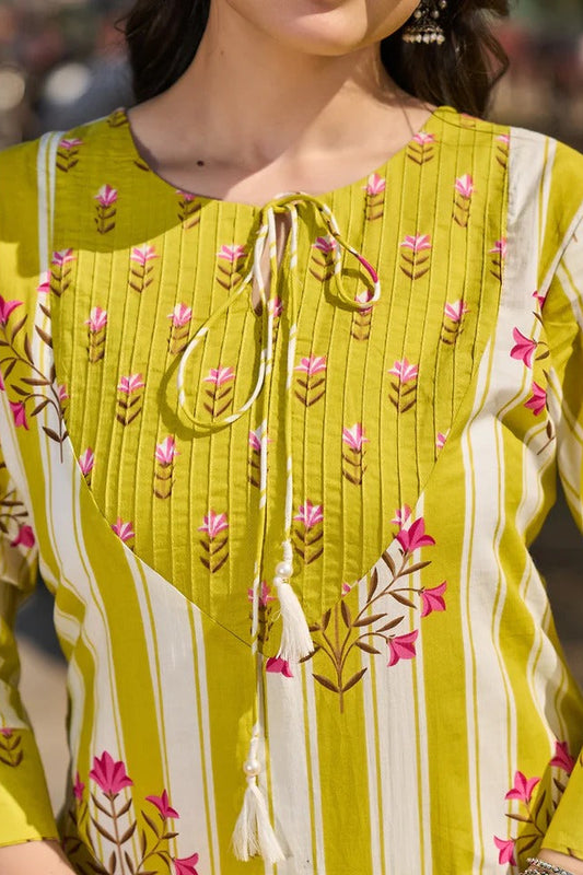 Mustard Colour Floral Print Suit Set