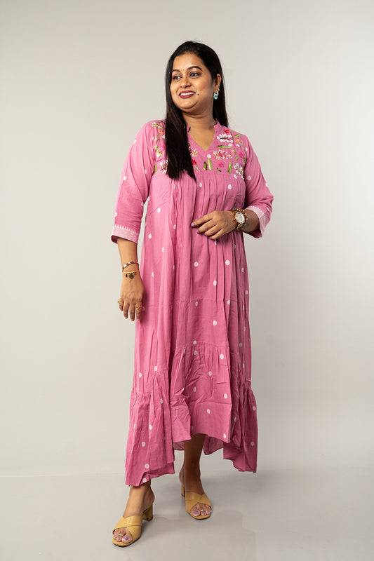 Light Pink Jamdhani High low Pattern frock
