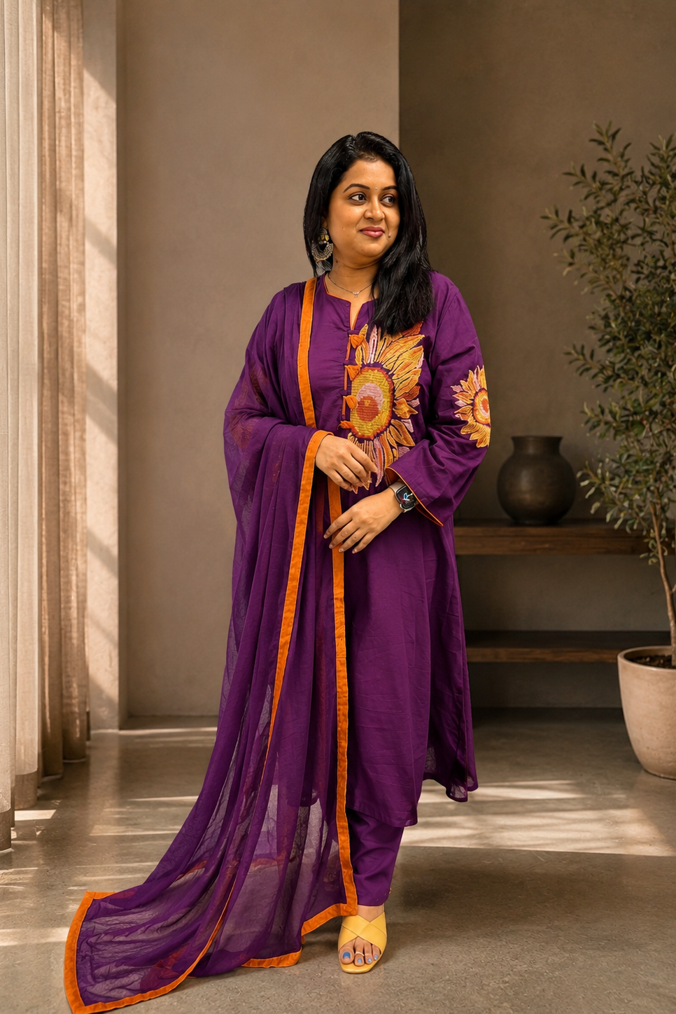 Sunpetal Purple Cotton Suit Set