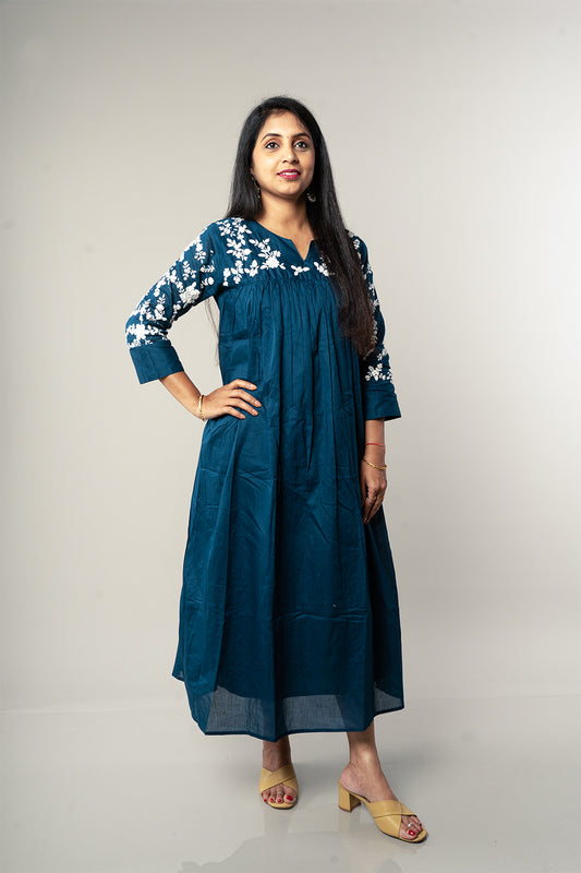 Blue Mulcotton Embroidery frock