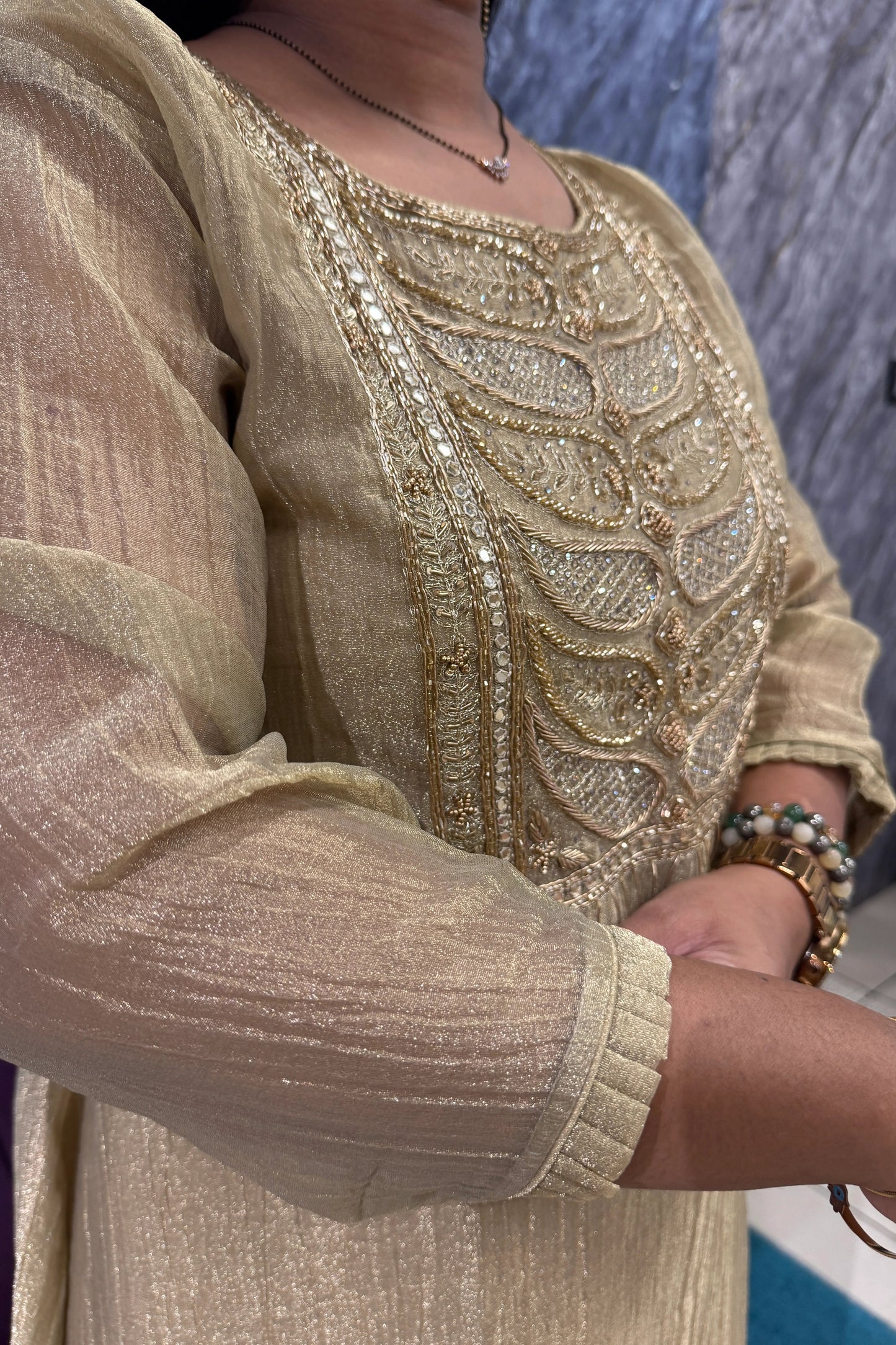 Gulnaar Crush Tissue Designer Suit Set