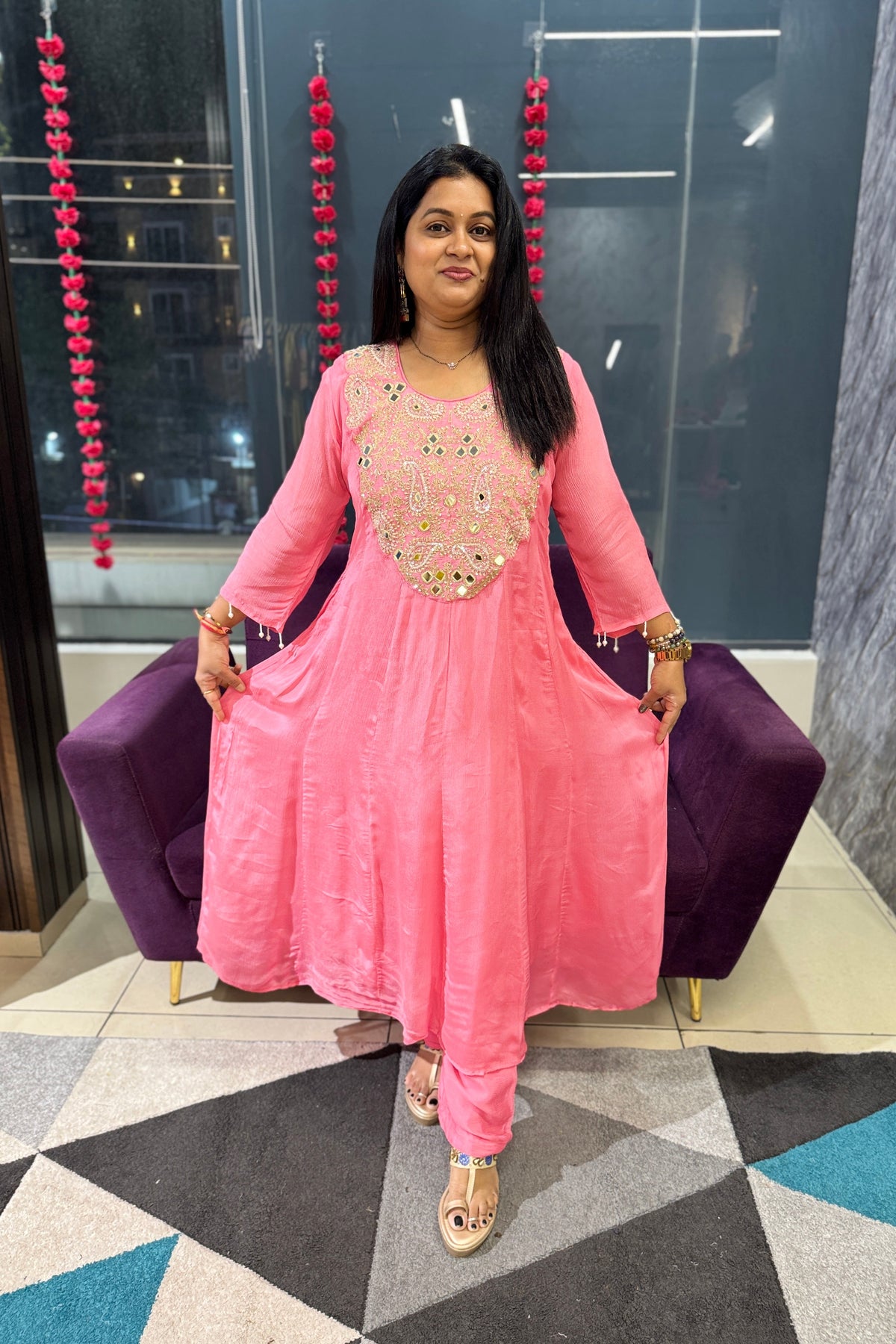 Gulab  Mirror Suit Set with Chowker Dupatta