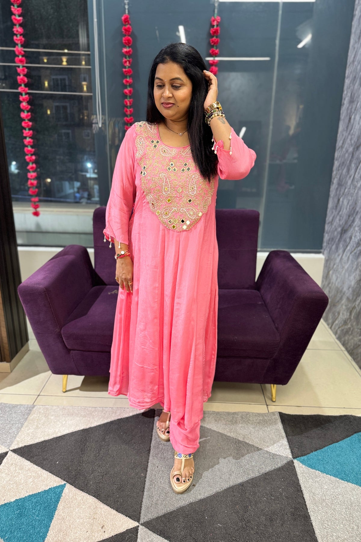 Gulab  Mirror Suit Set with Chowker Dupatta
