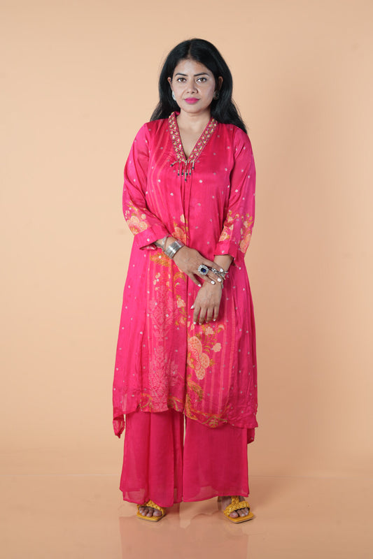 Pink Chinnon High low pattern with Excusive neck detailings