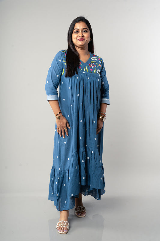 Light Blue Jamdhani High low Pattern frock