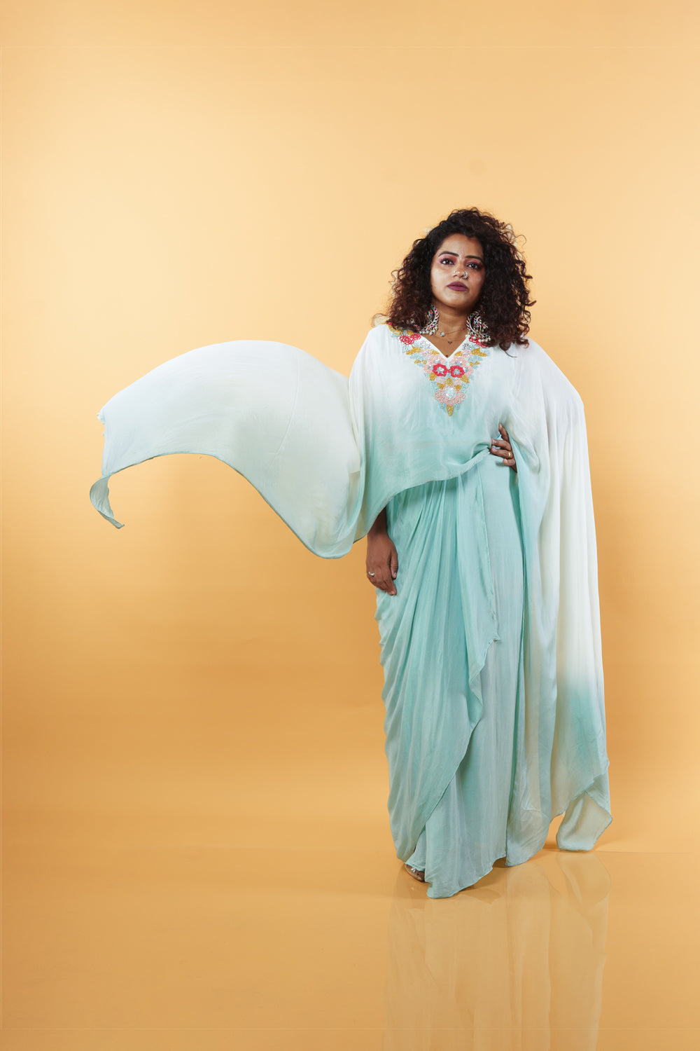Ombre shadded Green Indowestern set