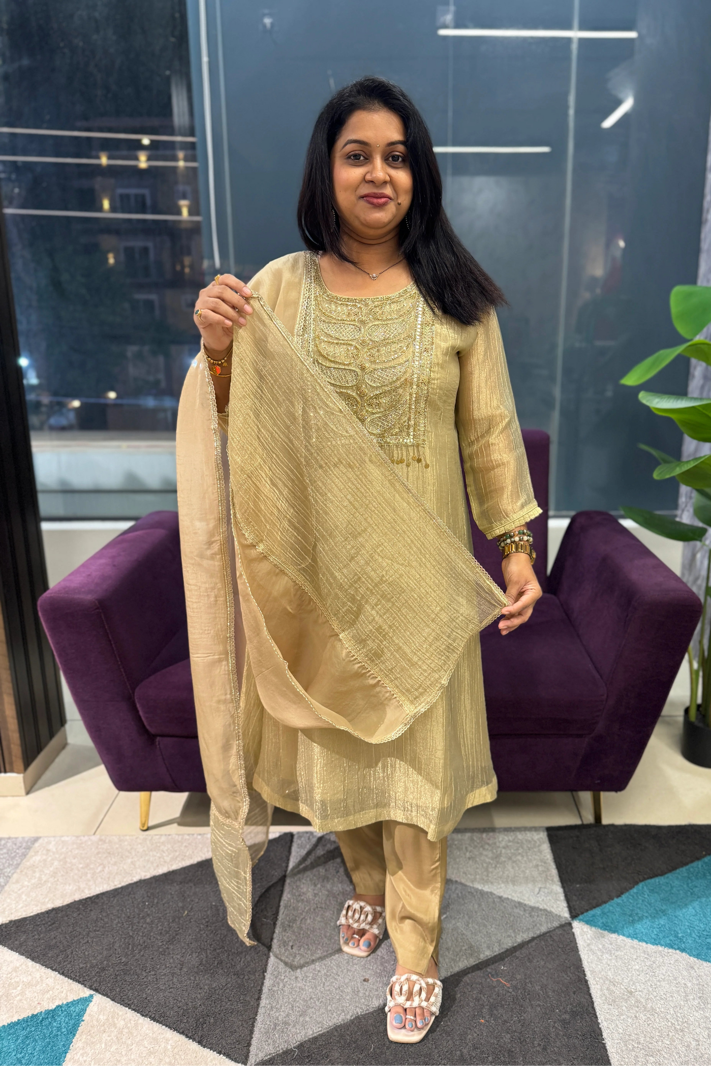 Gulnaar Crush Tissue Designer Suit Set