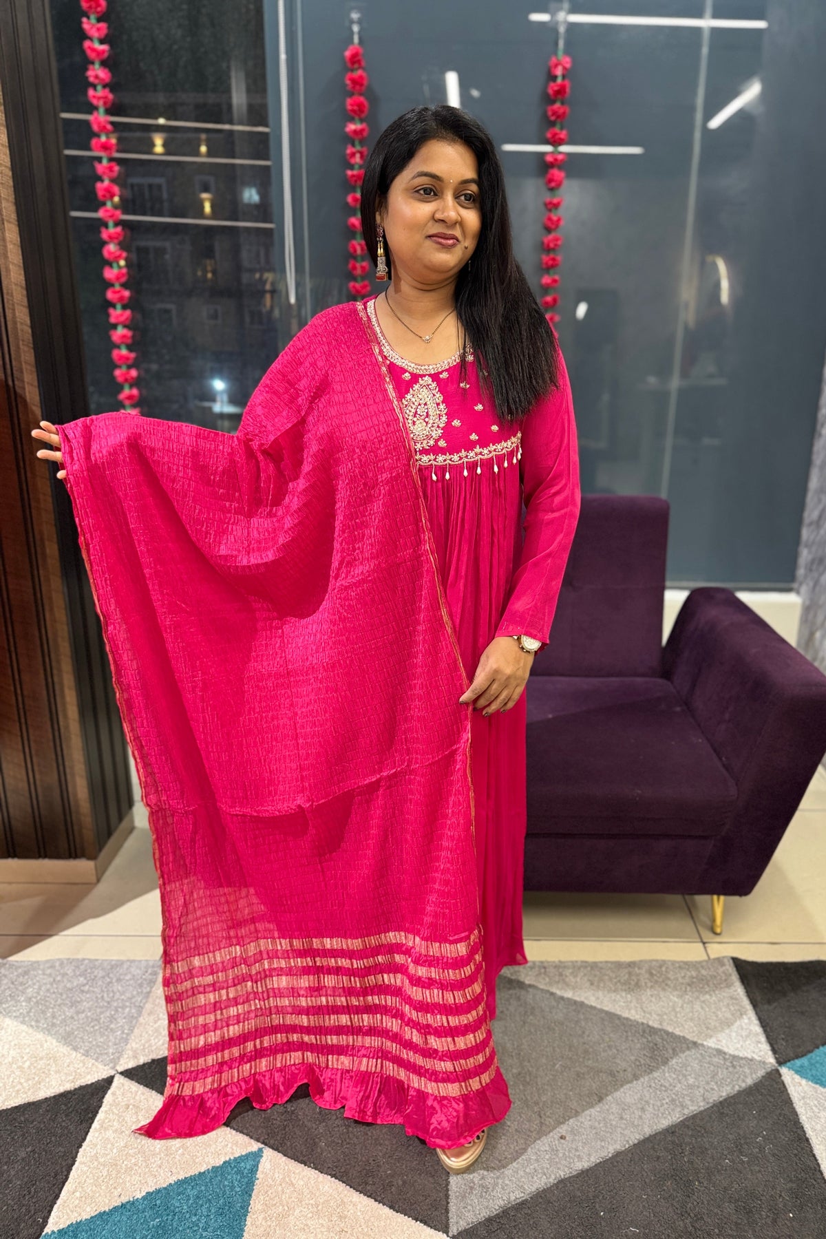 Fuchsia Chinnon Designer Suit Set