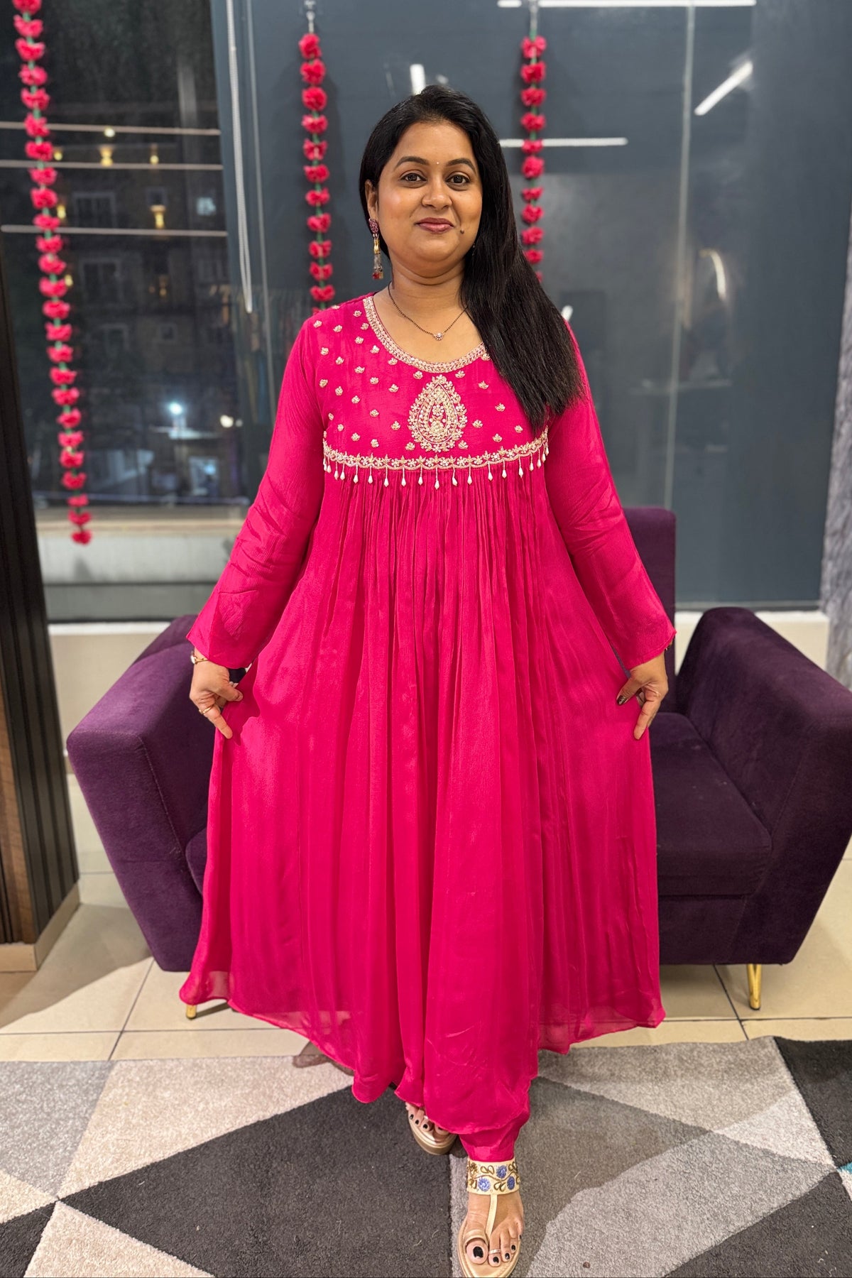 Fuchsia Chinnon Designer Suit Set