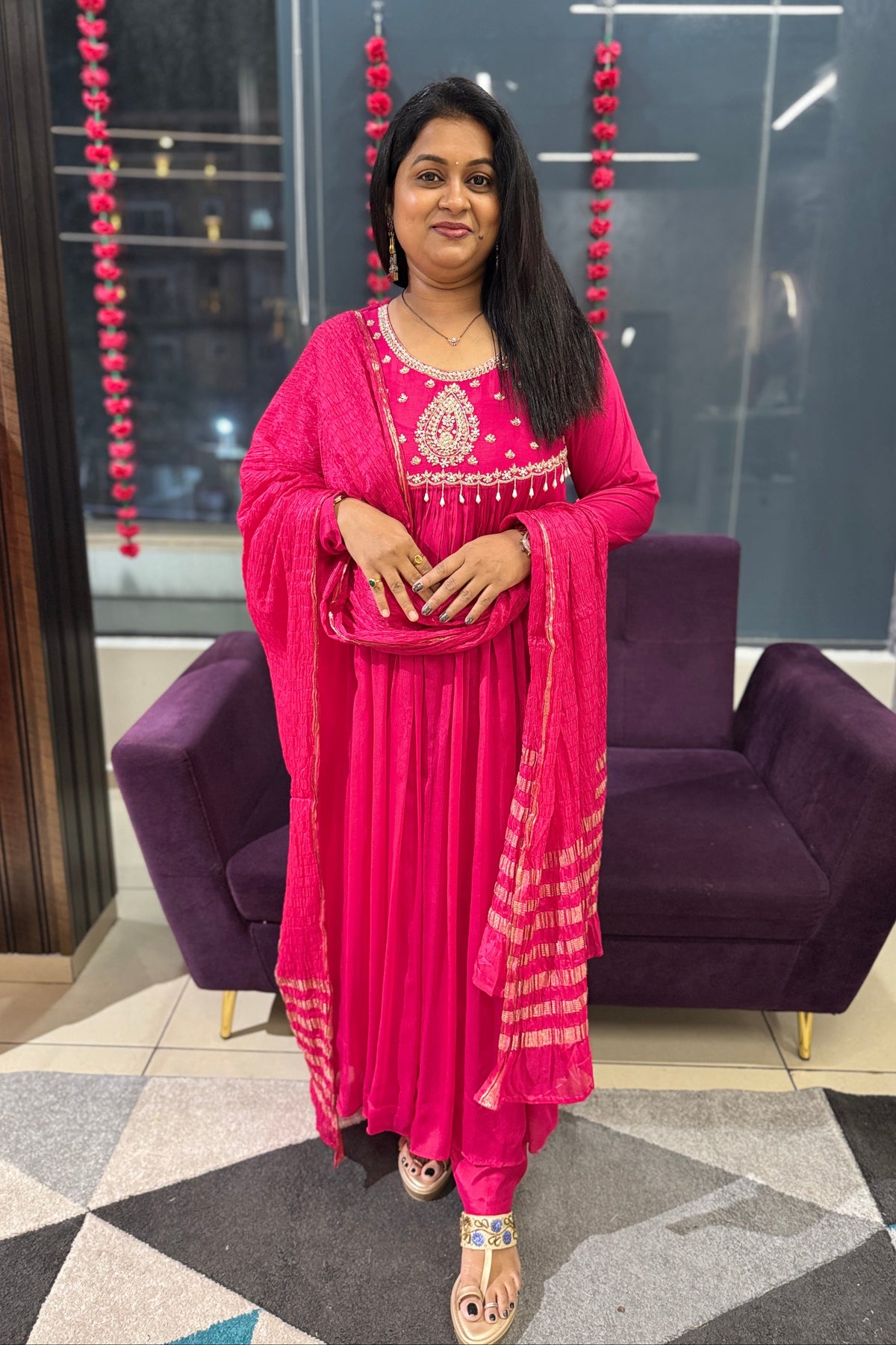 Fuchsia Chinnon Designer Suit Set
