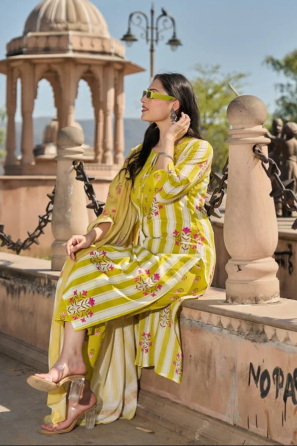Mustard Colour Floral Print Suit Set