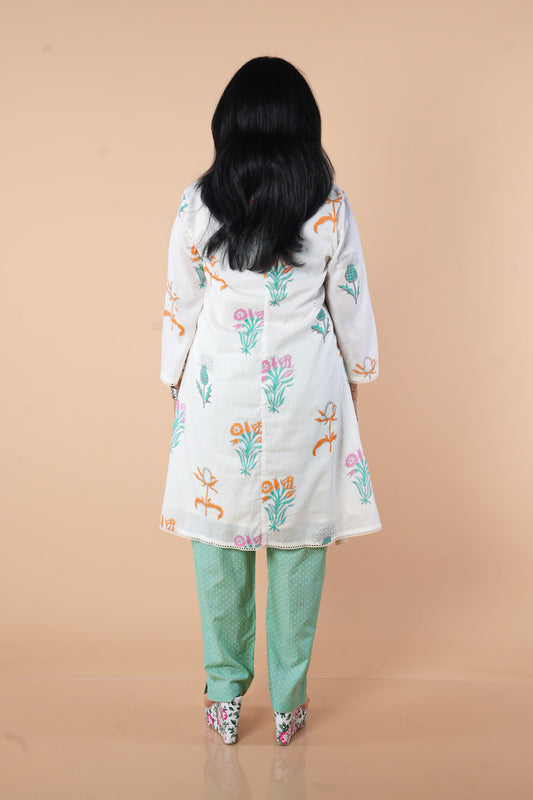 Block print mulcotton Cordset With Inner and contrast pant