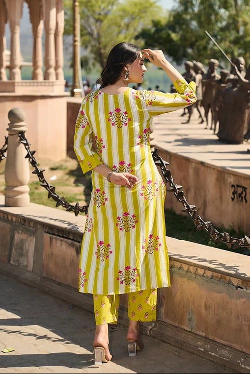 Mustard Colour Floral Print Suit Set