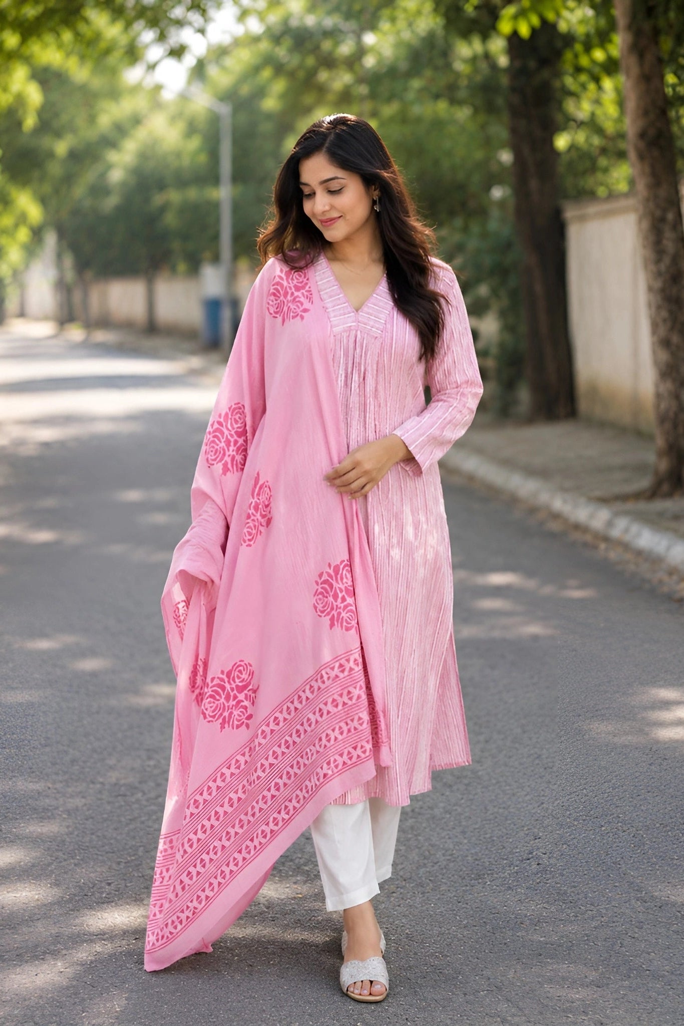 Alia Pink cotton with Kotadoriya dupatta
