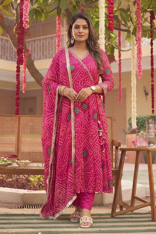 Chiffon Bandini Angrakha Anarkali
